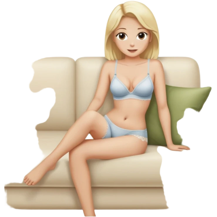 fullbody realistic busty blonde topless buxom in undies sitting on couch in comfy
missionary legs up sfw emoji