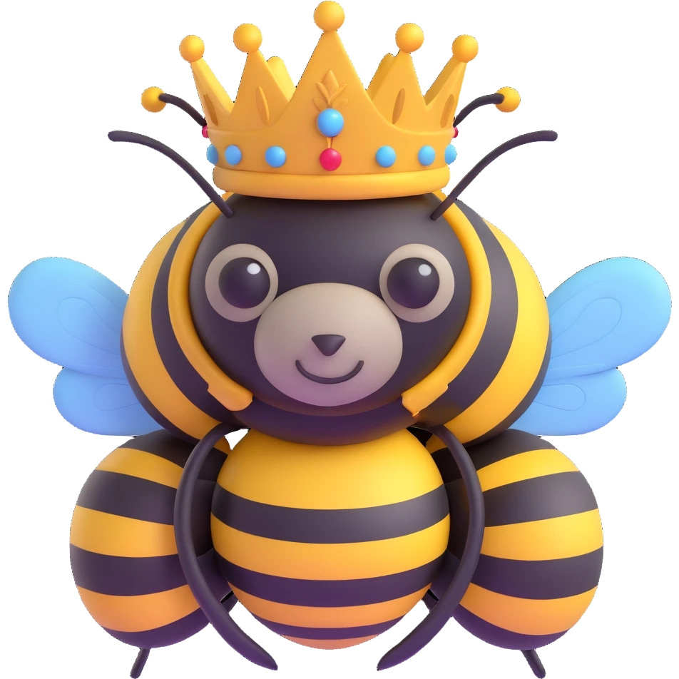 a bumblebee wearing a playful and creative makeshift queen crown improvised from found objects emoji