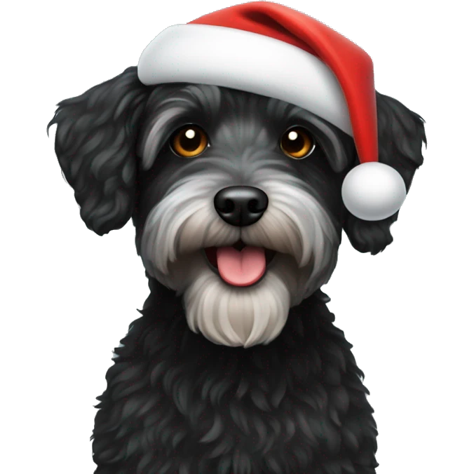 Black Schnoodle wearing Santa Hat  emoji