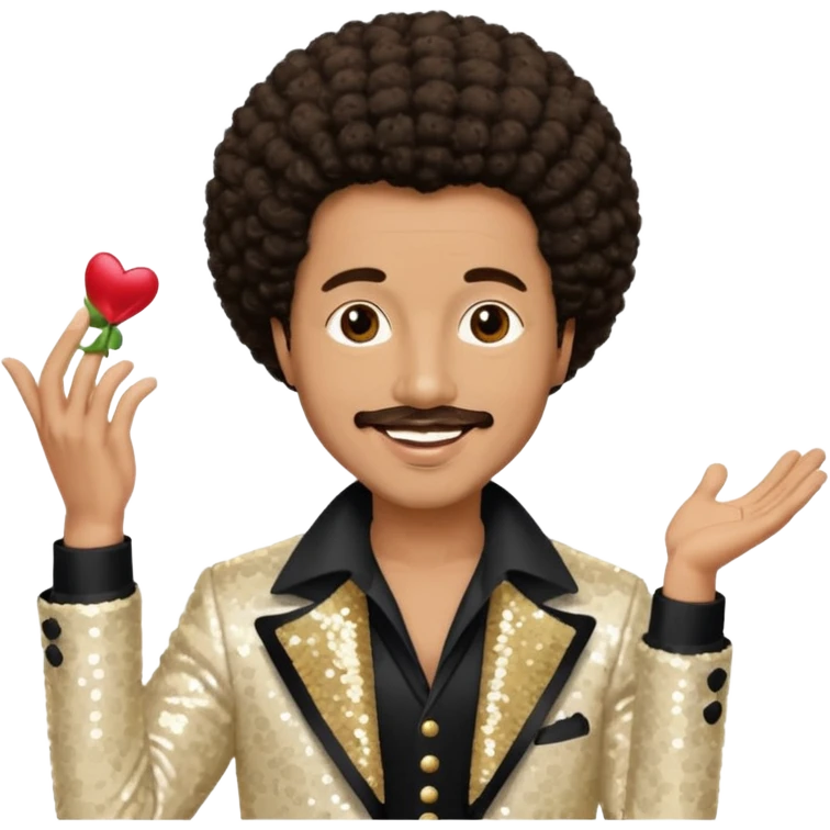 William Powell from The O'Jays with light tan skin, dark brown afro hair, cream sequin outfit emoji