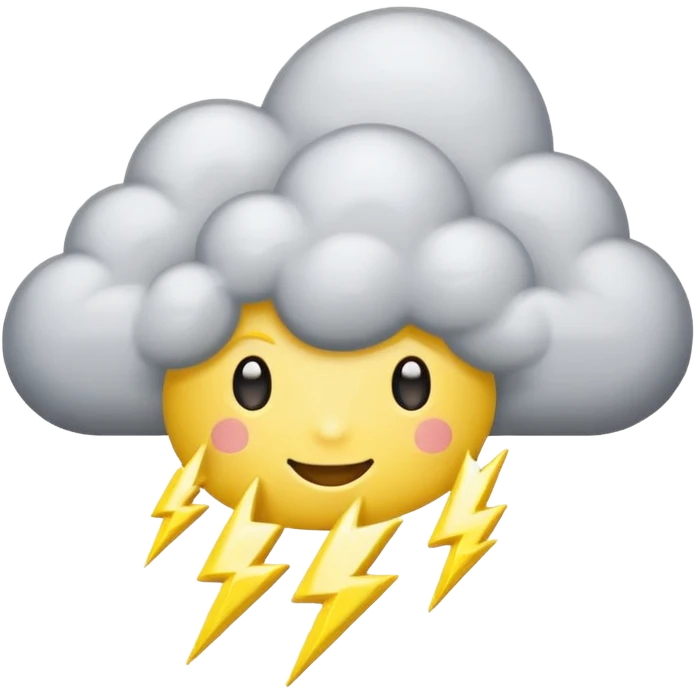 cute Thunderstorm Cloud, eyes, yellow lightning bolt gray emoji
