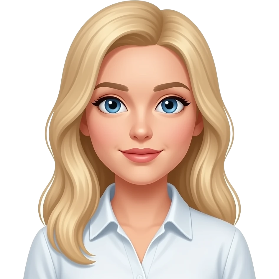 pale skin woman with long blonde Hair, blue eyes, White shirt emoji