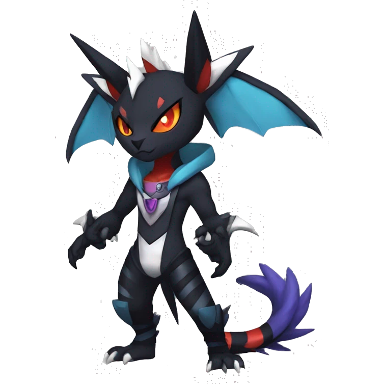 Cool Anthro Black Noivern-Absol-Litten-Pokémon with edgy stripes hoodie spiked collar punk Full Body emoji