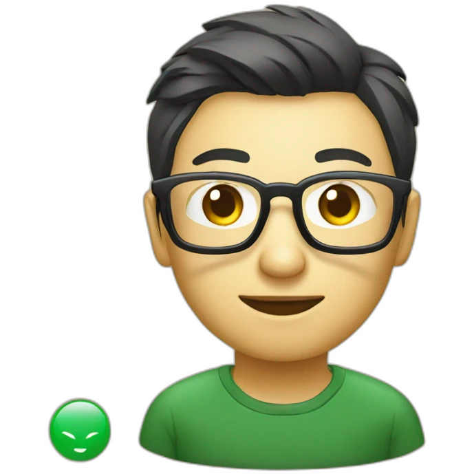 Chinese web developer, with glasses and a Vue.js logo T-shirt emoji