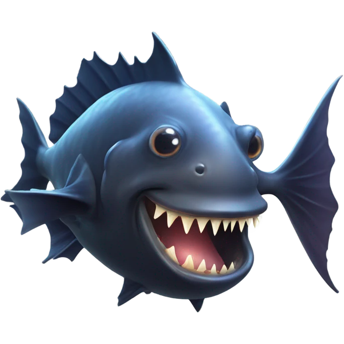 Anglerfish with a glowing lure hanging from its forehead, sharp teeth, and big eyes. emoji