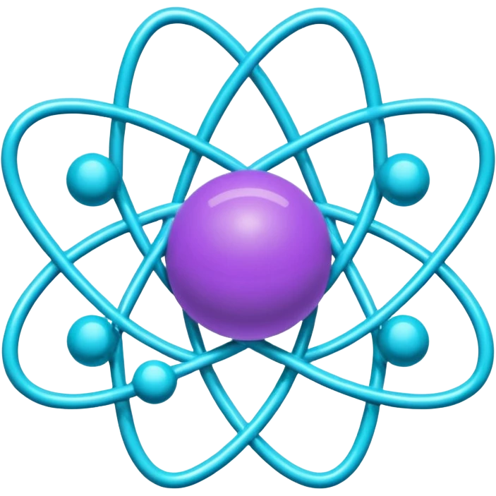 minimalistic atom, neon purple (#8B5CF6) and cyan (#00E0FF), representing Atom team creativity and innovation, clean tech design emoji