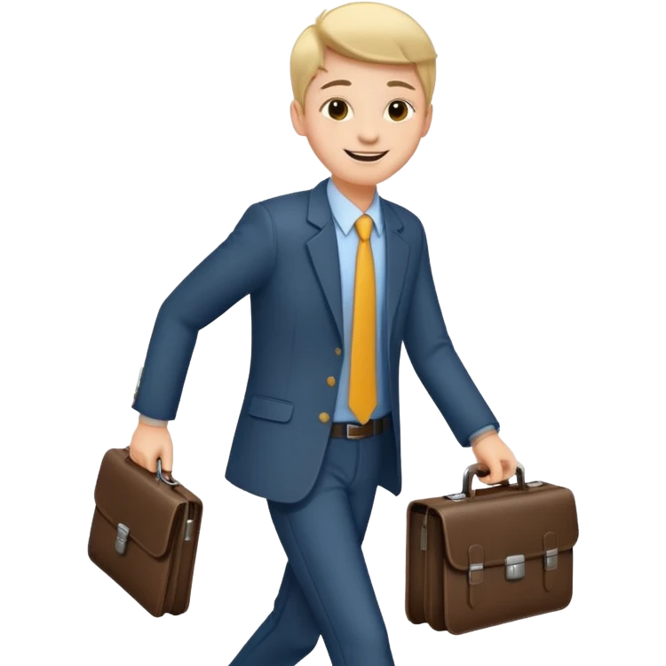 A satisfied teenager walks with a briefcase emoji