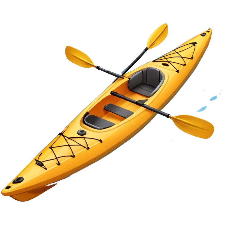 An icon showing a close-up of a sleek kayak with double-bladed paddles gliding through water. Splashes surround the boat as it cuts across a calm surface, symbolizing speed and focus. Transparent background emphasizes the dynamic and personal nature of kayak paddling. emoji