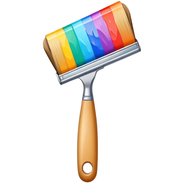 Create an icon that represents the hobby of wall painting. The design should include elements like a paintbrush, a roller, and colorful patterns or murals. The composition should be balanced and harmonious, reflecting the artistic nature of wall painting. The icon should evoke creativity, with a clean and visually appealing design. The background should be transparent. emoji