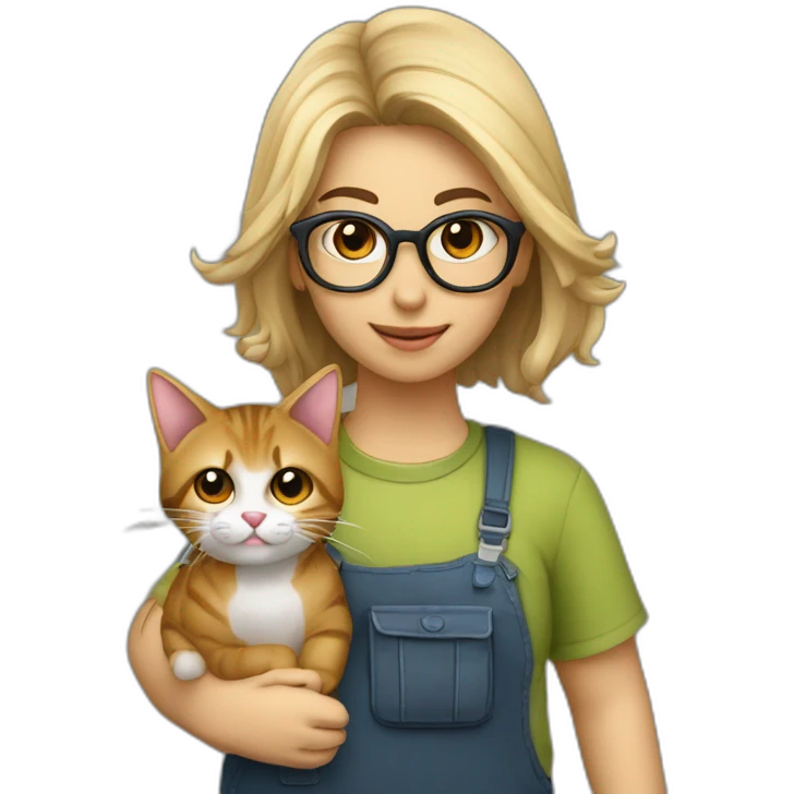jovenvpeli castaño gafas cargando a gato atigrado emoji