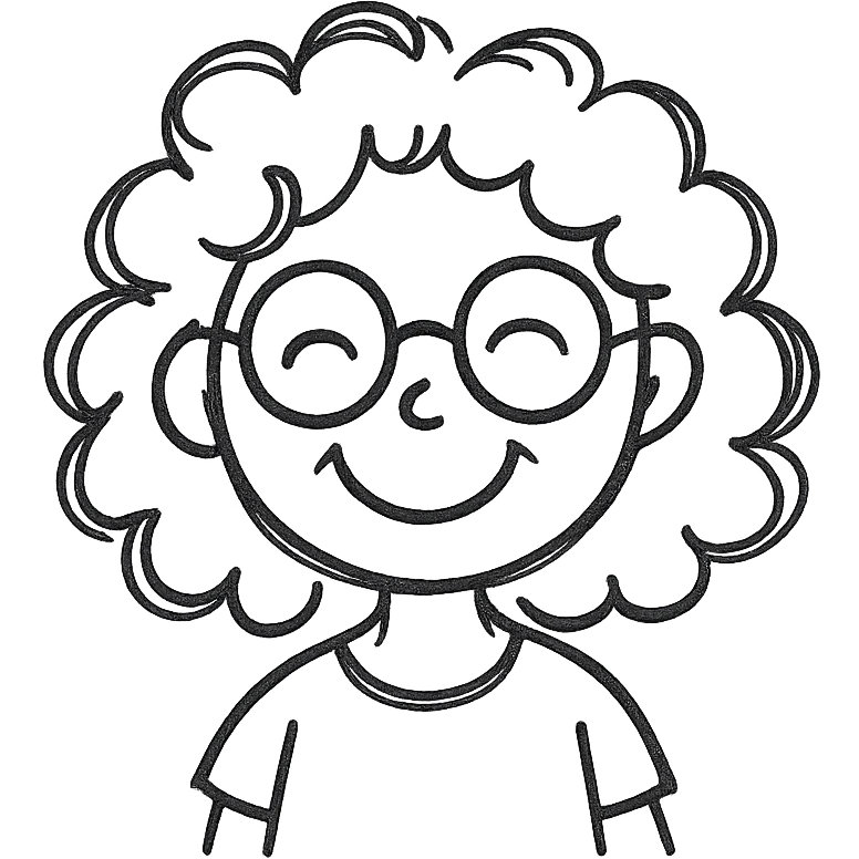 A cheerful curly-haired girl with glasses emoji