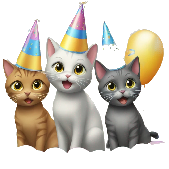 three cats at a birthday party emoji