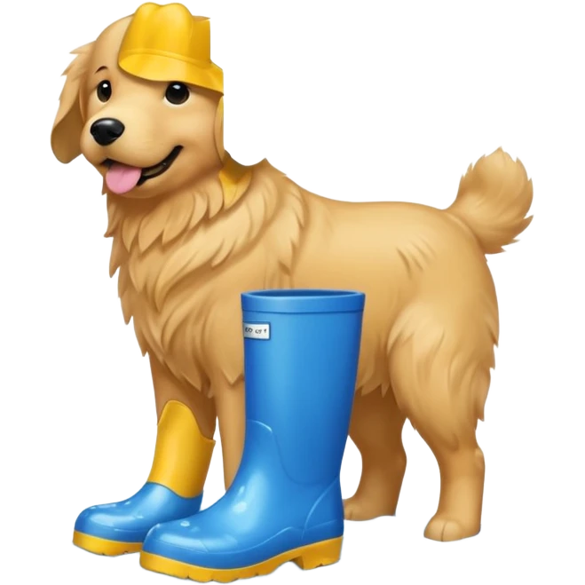 golden retriever with blue rainboots emoji