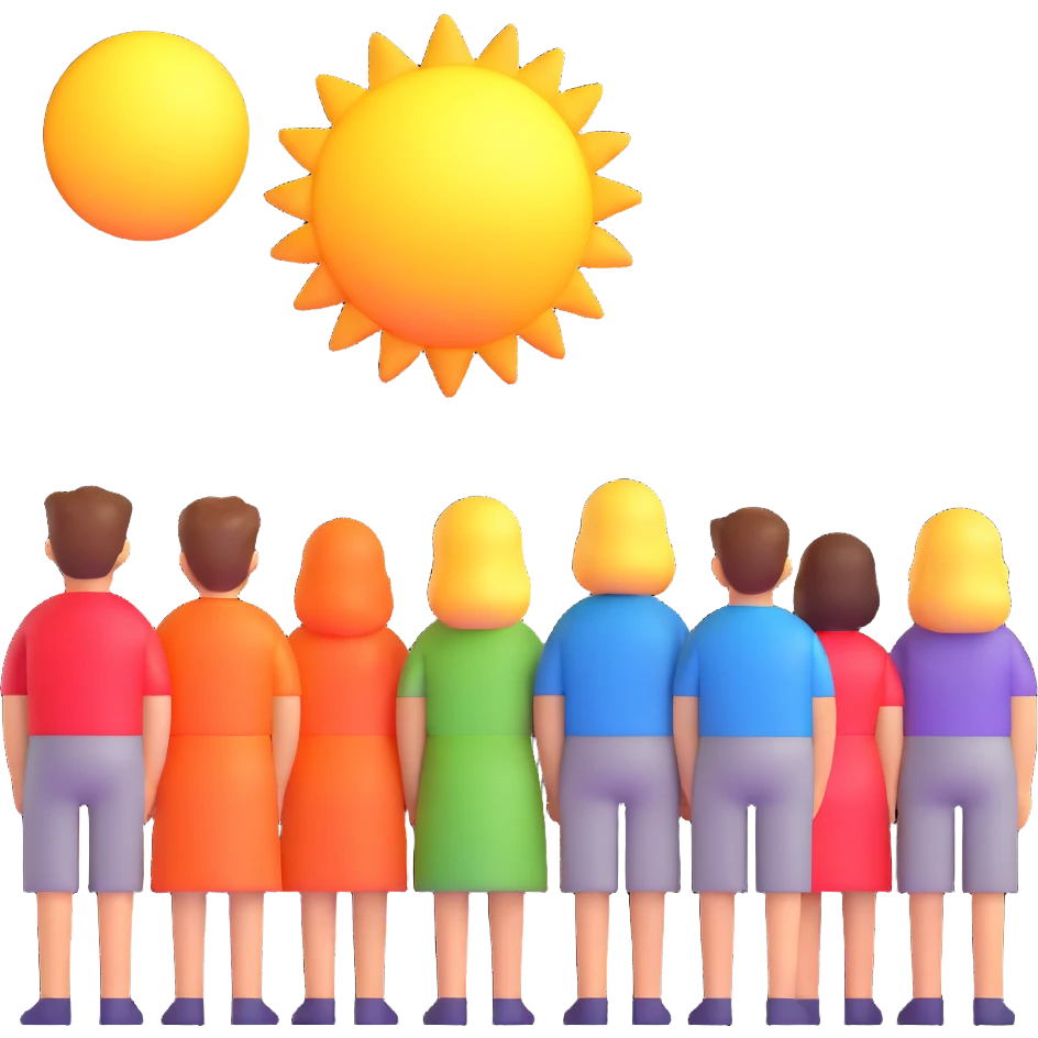 people gazing at a bright sun emoji