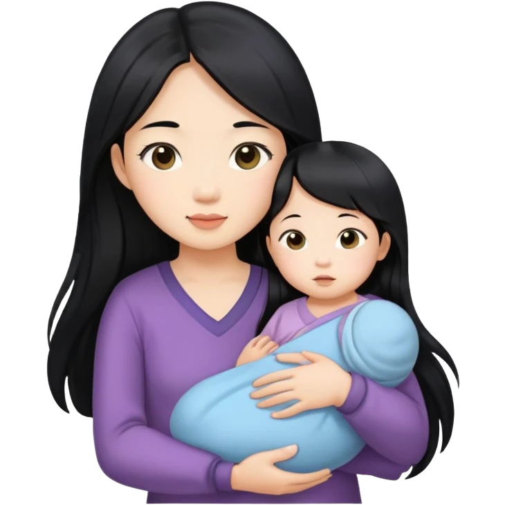Beautiful Asian girl with long black hair holding baby emoji