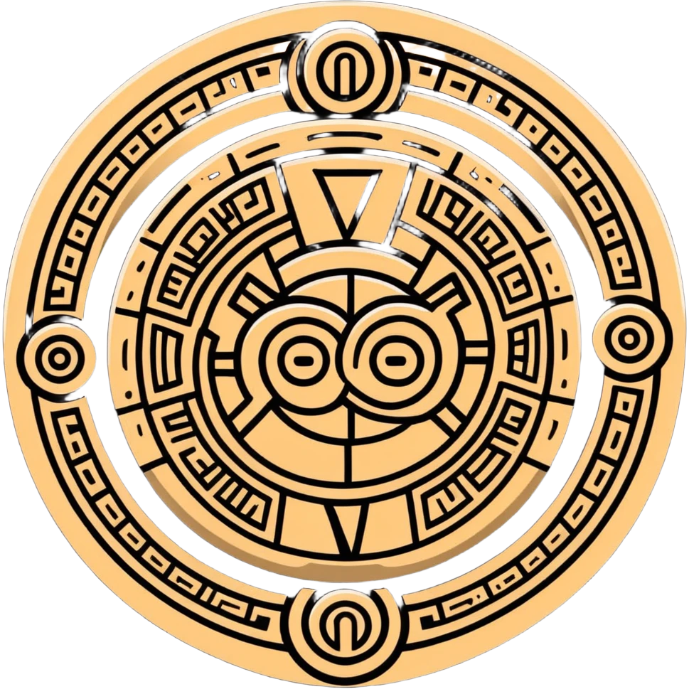 Mayan calendar or stone carving with mail symbol in white and dark green colors emoji