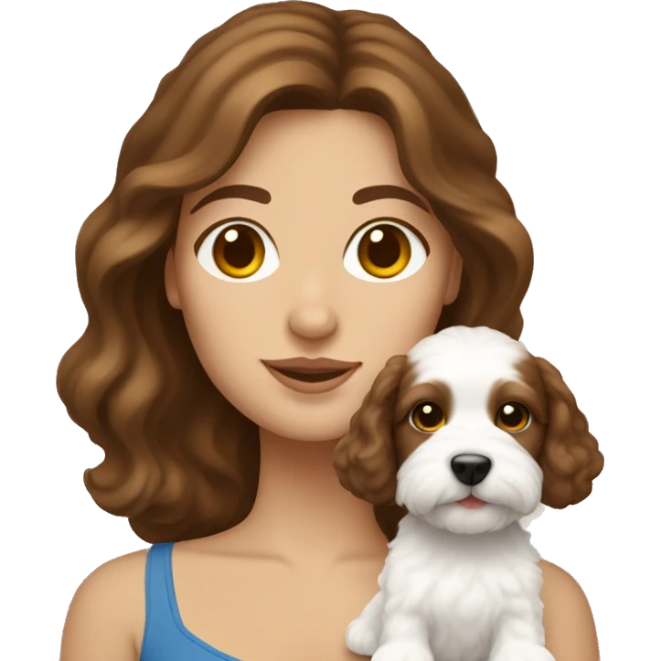 Brown hair woman and her cavachon puppy emoji
