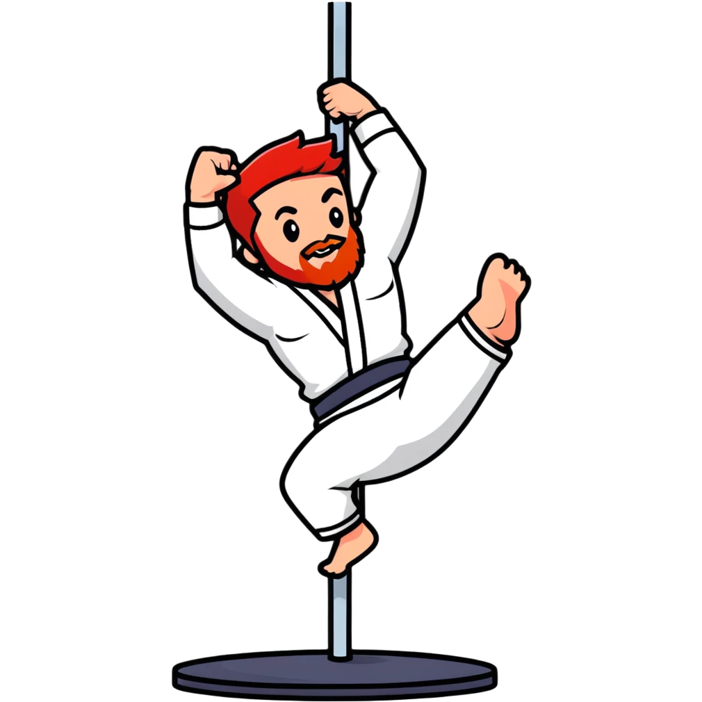 male redhead with red beard doing jiu jitsu pose while pole dancing emoji