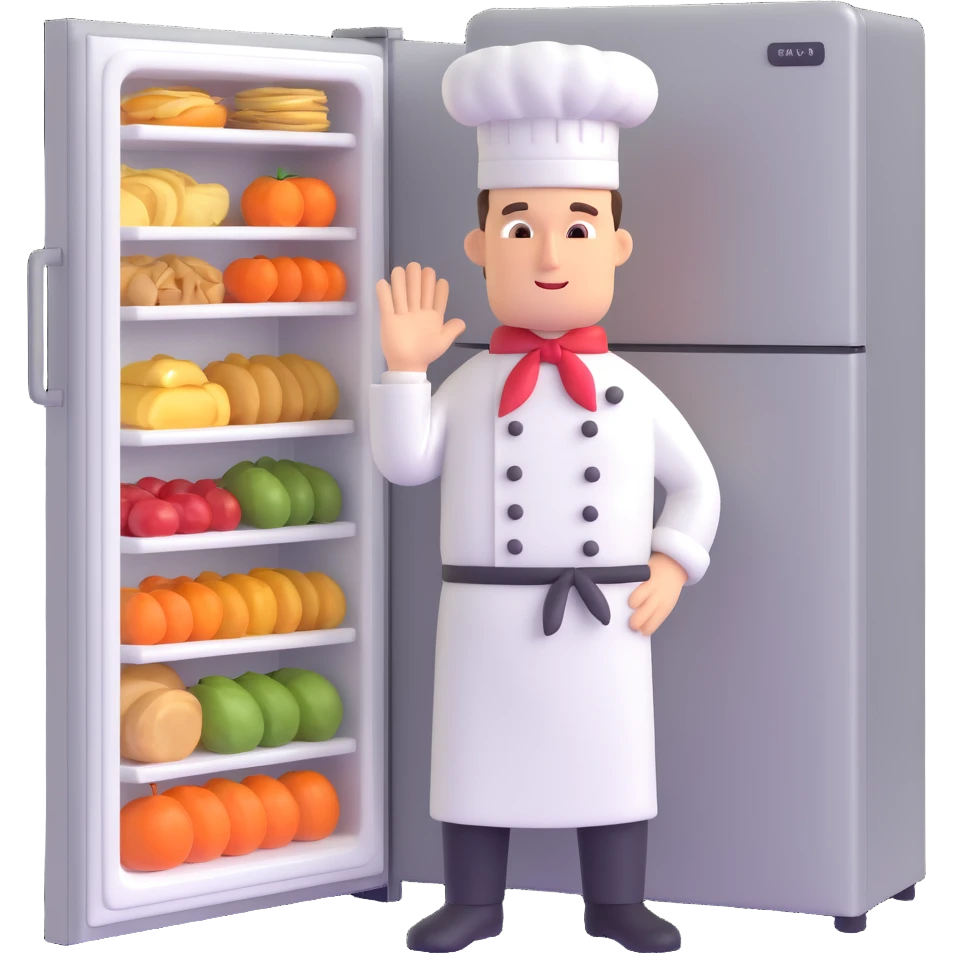 a chef in front of the fridge full of food emoji