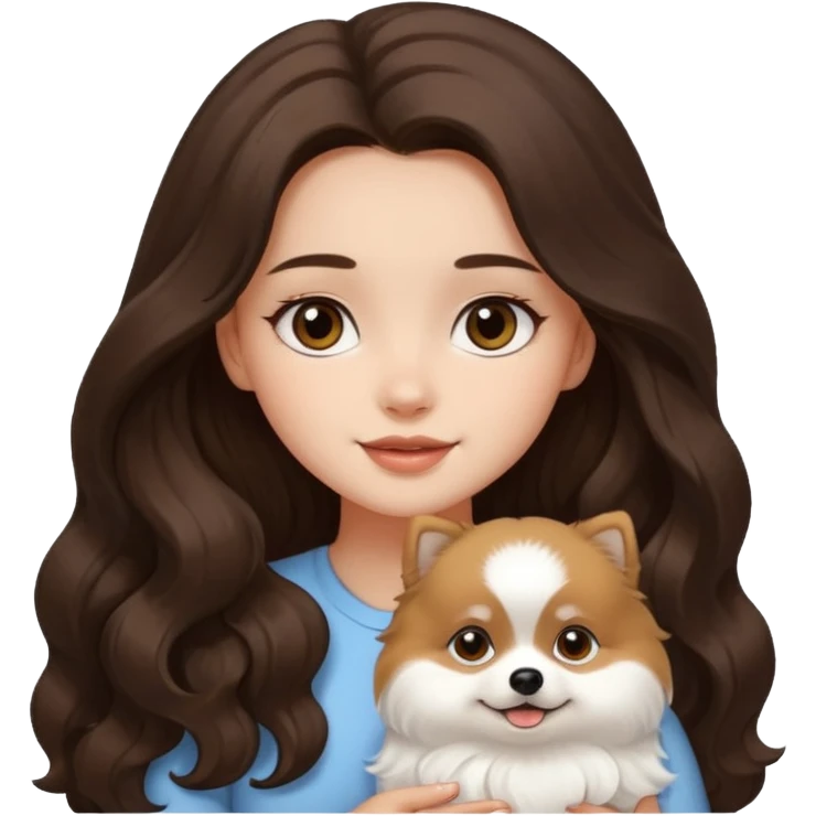 light-skinned-girl-wavy-dark-brown-long-without-volume-hair-brown-eyes-petting-light-white-pomeranian emoji