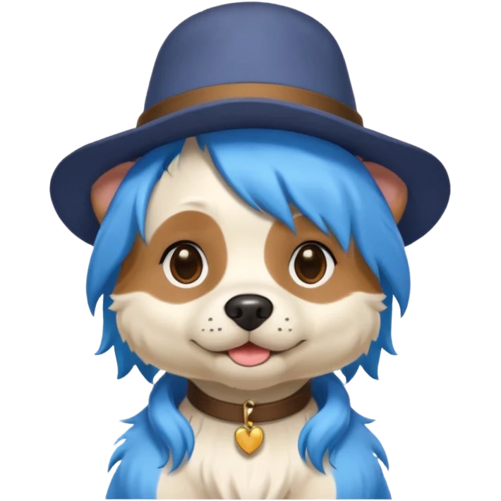 fancy dog with blue hair, wearing hat emoji