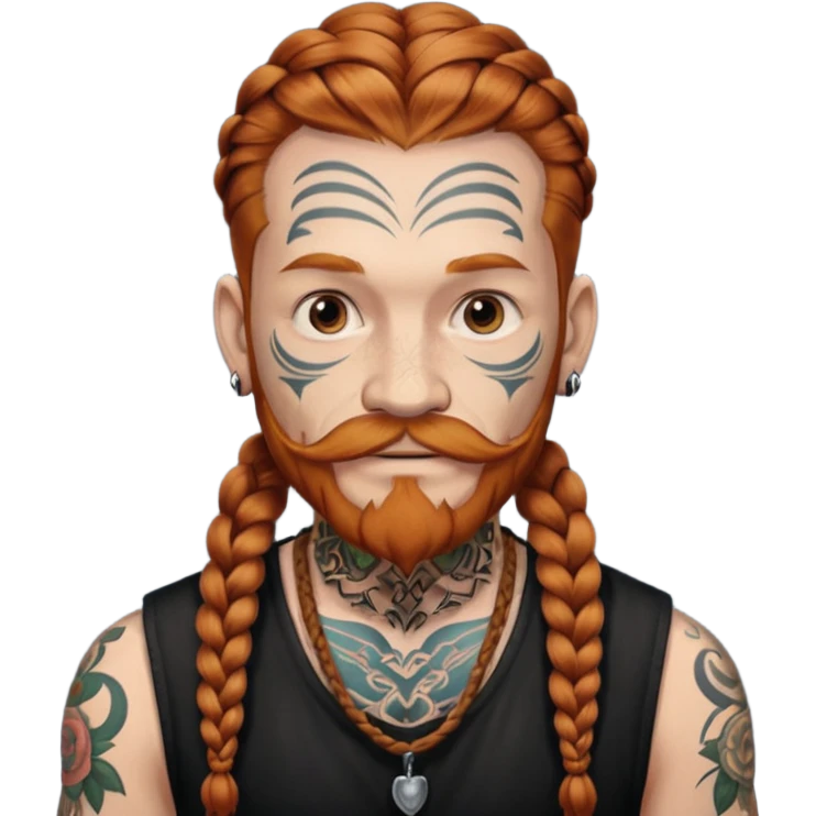 thick very dark ginger braids man old very tattoed with the whitest mustache ever emoji