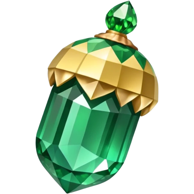 sparkling emerald Acorn like diamond with stem made of gold emoji
