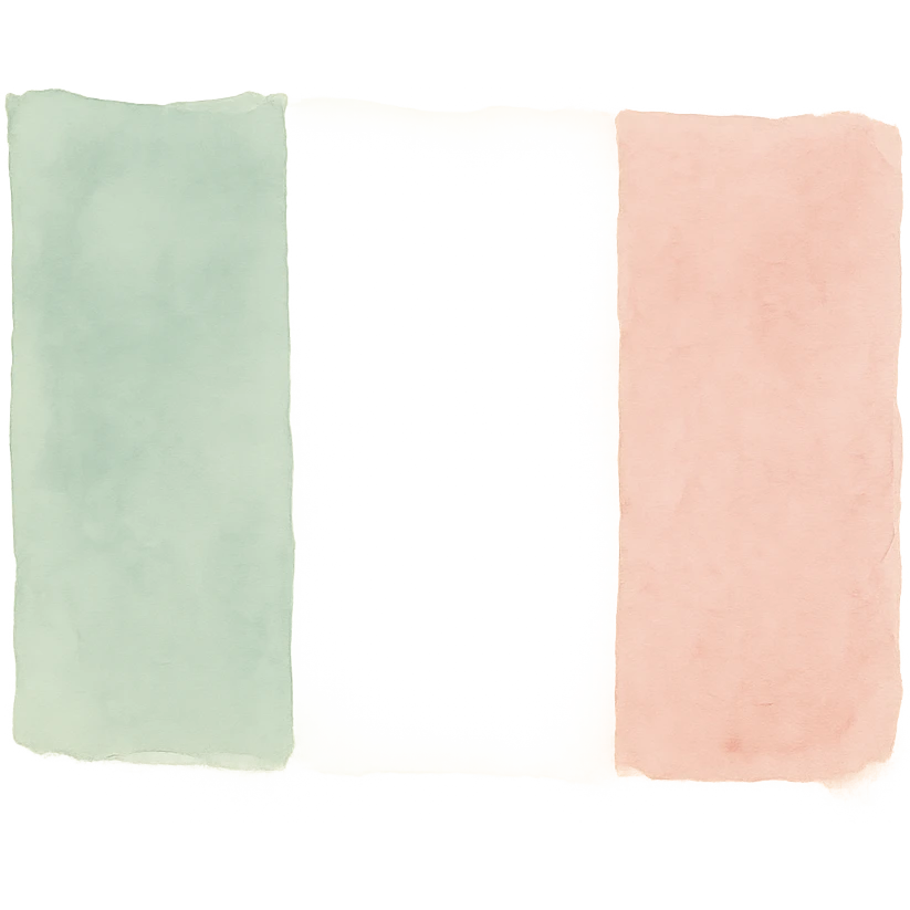 Italian flag in watercolor style with white, green, and pink pastel tones. emoji