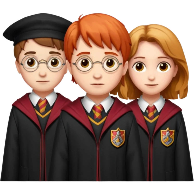 harry potter, ronald weasley and hermione granger in gryfinndor uniform emoji