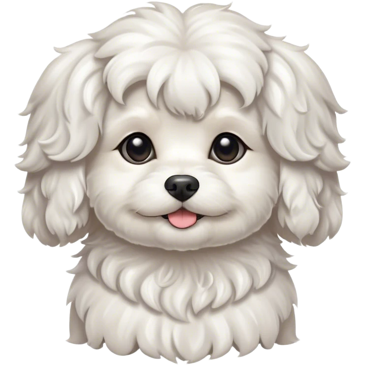 Cinematic Cute Wavy-Haired Maltese dog Portrait Emoji, Head tilted playfully and inquisitively, featuring a luxurious, wavy-haired white coat with a healthy sheen, round, sparkling dark eyes filled with curiosity, Simplified yet irresistibly adorable features, highly detailed, glowing with a warm, friendly glow, high shine, affectionate and lively, stylized with a touch of whimsy, bright and endearing, soft glowing outline, capturing the essence of a mischievous yet loving companion, so playful it feels like it could scamper out of the screen and into your arms! emoji