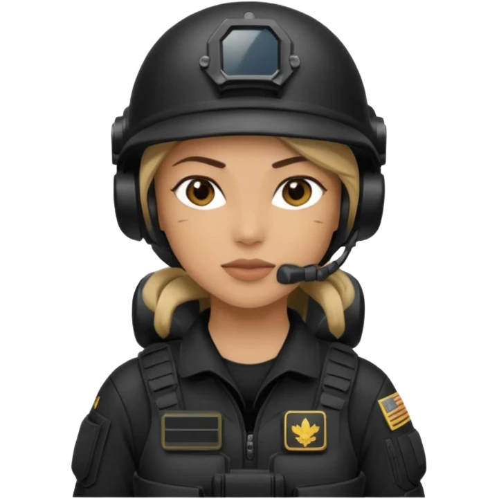 female special operations communications operator with combat gear in black emoji