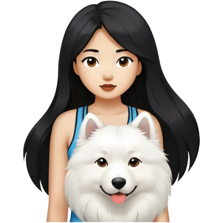 a asiatic girl in the tank top with long black  hair and a samoyed emoji