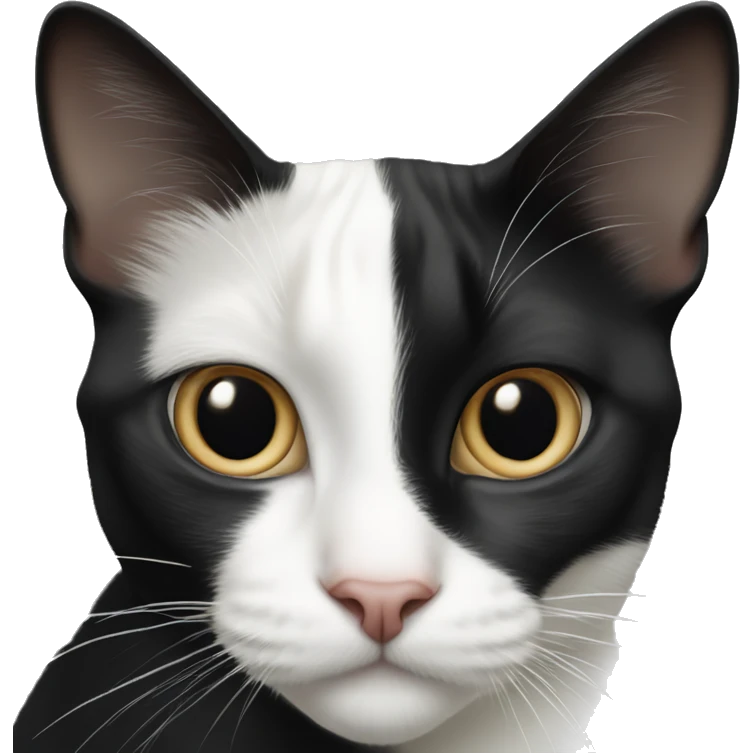 tuxedo cat with nose that’s half white and half black in a perfectly split line emoji