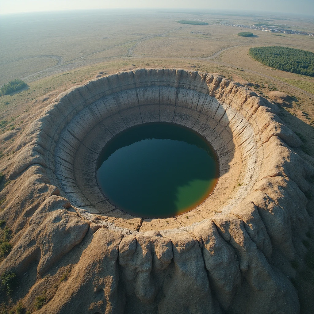 Patomskiy crater, mysterious geological formation, aerial view, realistic details emoji