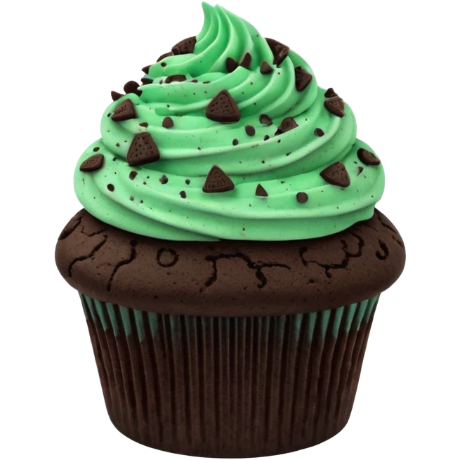 Mint chocolate cupcake with a chocolate mint Oreo on top emoji