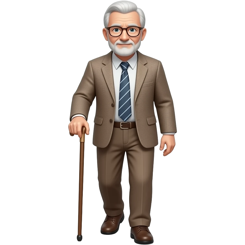 an elderly man walking with a cane, whole body visible, realistic proportions emoji