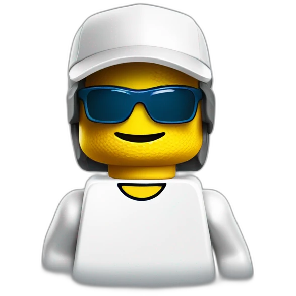Lego head of tennis player in sport sunglasses and sport cap emoji
