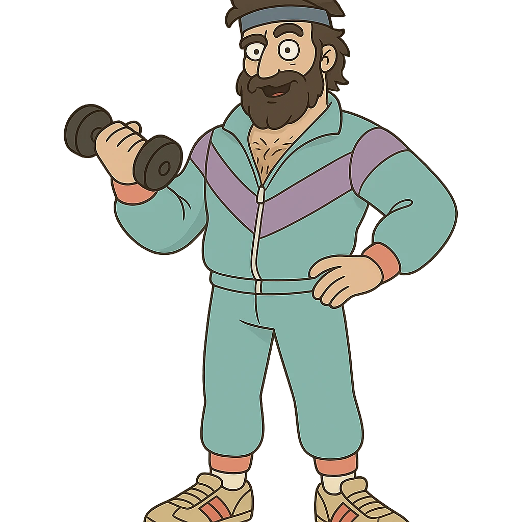 Odysseus in an 80s workout suit emoji