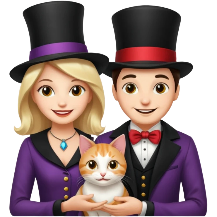 magician couple and their pet cat emoji