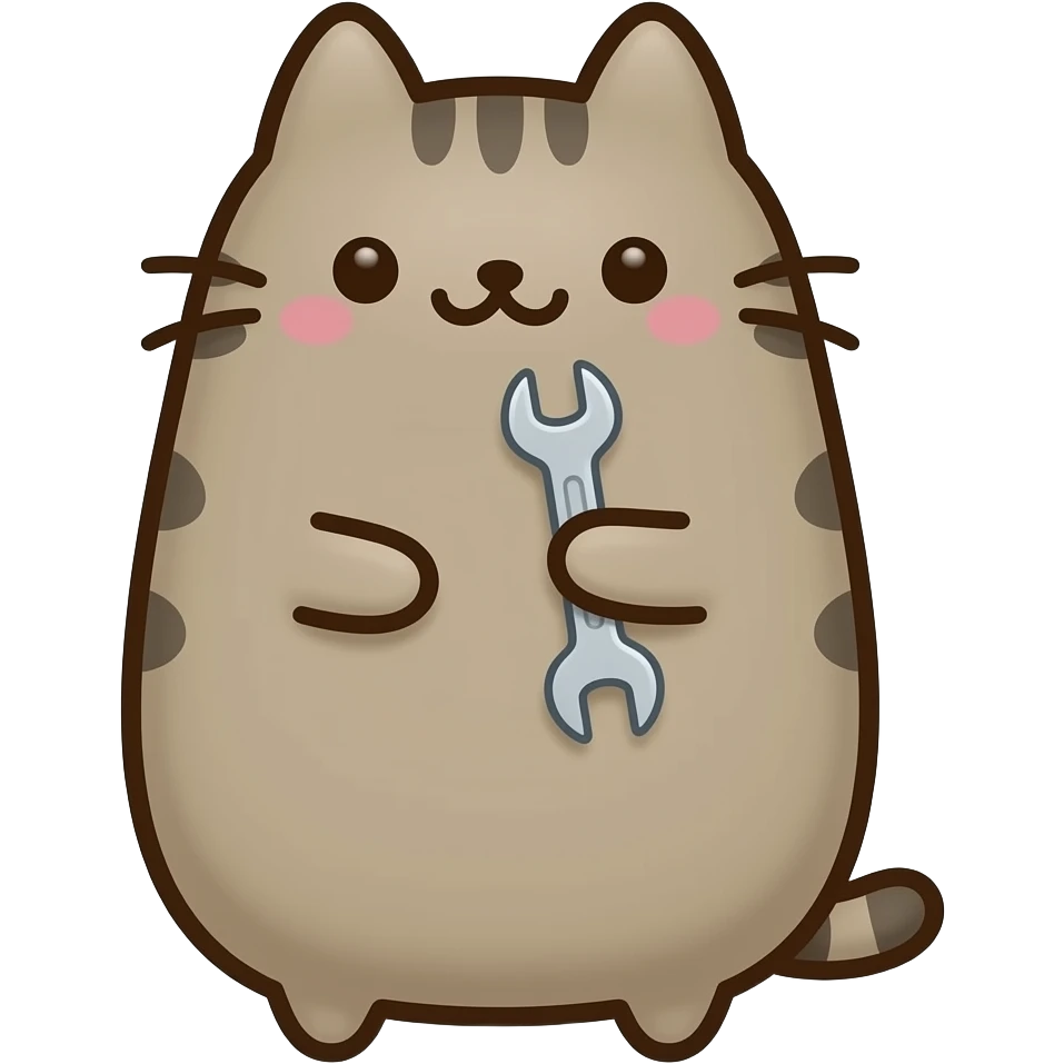 pusheen the cat holding a spanner. the image must be a transparent .png emoji