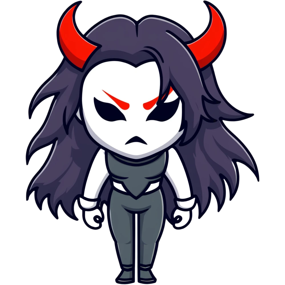 sinister female figure with demon mask and long dark hair emoji