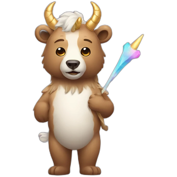 a bear with a centaur body wearing a unicorn horn emoji