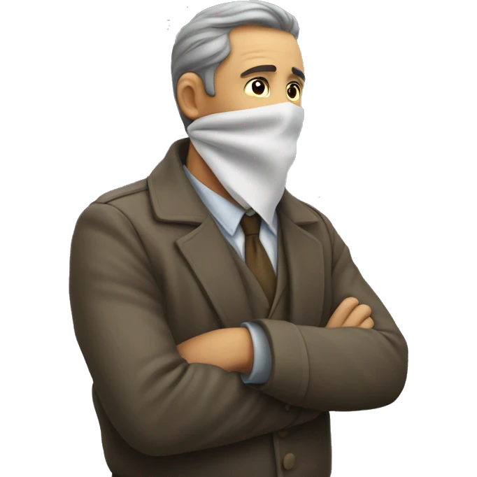Man facing wall turning slowly with handkerchief on his neck emoji