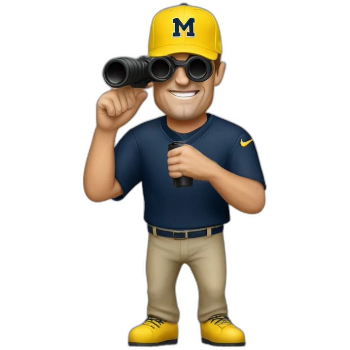 jim harbaugh with binoculars michigan emoji