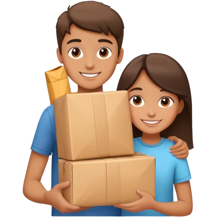 chica y chico felices con pedido en las manos emoji