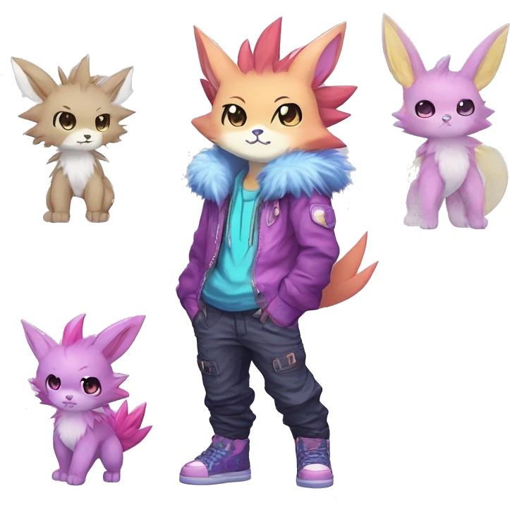 Anthro Spiky Cool Edgy Magical Petite Shiny Colorful Pastel Glitter Sparkle Anime Chibi Fantasy-Animal-Fakémon-Pokémon-Hybrid Fur Sona Aesthetic Trending Style Full Body emoji