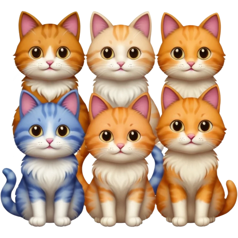 6 cats with different coloured coats emoji