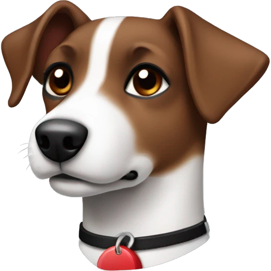 Brown and black Jack russel with no white on her and a red collar  emoji