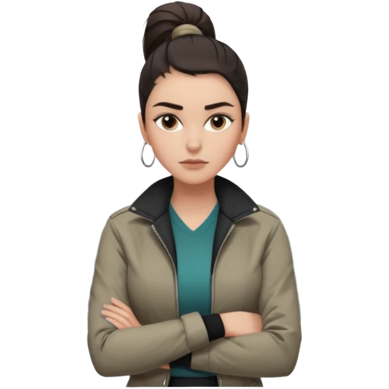 สีตาโทนสีเทาเท่ ๆ มีประกายคม

คิ้วได้รูป มองแล้วดูสตรอง

ผมหางม้าสูง / ผมสั้นสปอร์ต

เสื้อแจ็กเก็ต / ลุคสตรีทแฟชั่น

ท่าโพสกอดอก
ฟีล: Girl Boss, cool beauty, minimal but powerful emoji