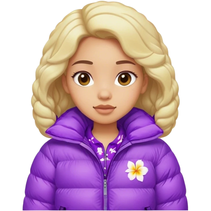 Girl in purple puffy and hawaiin shirt emoji